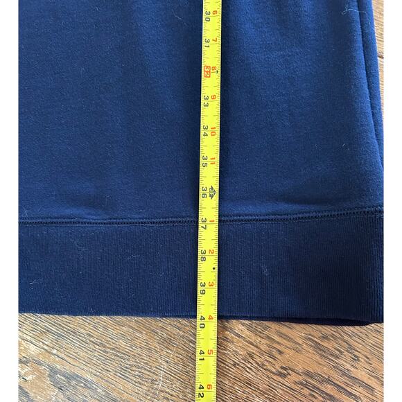 LRL Lauren Jean Co Faux Wrap Dress Navy Blue Heavy 100% Cotton Sz L Shawl Collar - Picture 6 of 10